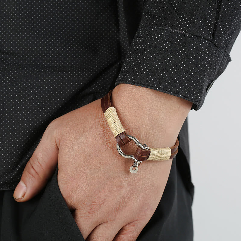 Buddha Stones Leather Double Wrap Winding Thread Shackle Balance Bracelet - image 6
