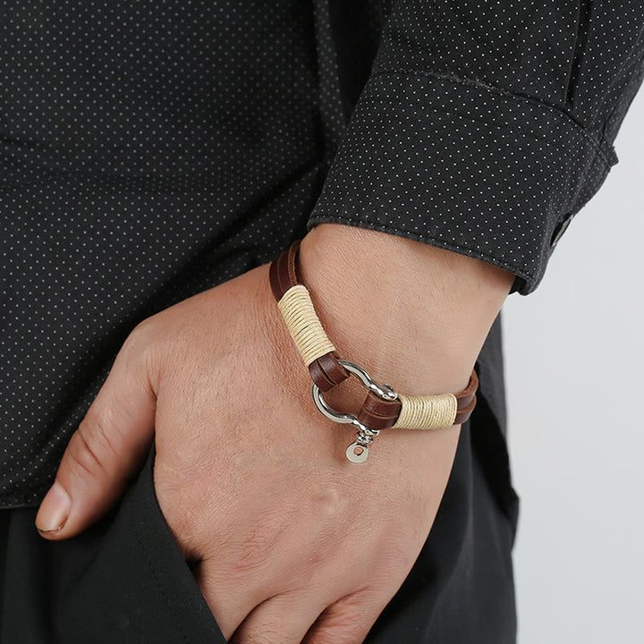 Buddha Stones Leather Double Wrap Winding Thread Shackle Balance Bracelet - image 6