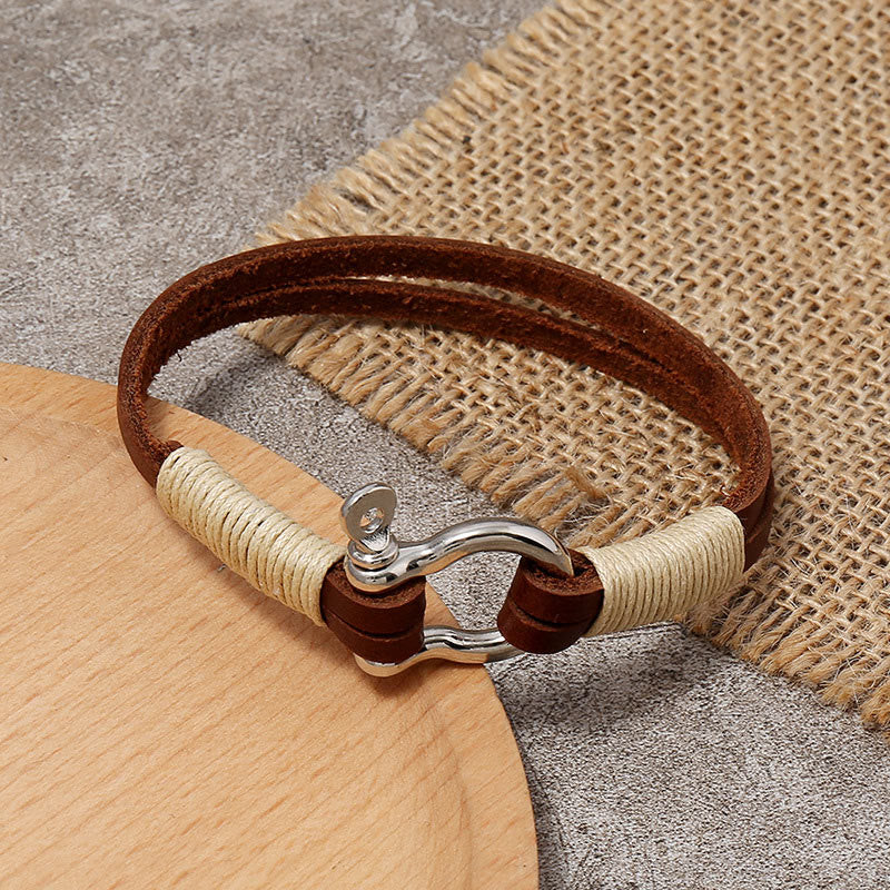Buddha Stones Leather Double Wrap Winding Thread Shackle Balance Bracelet - image 2