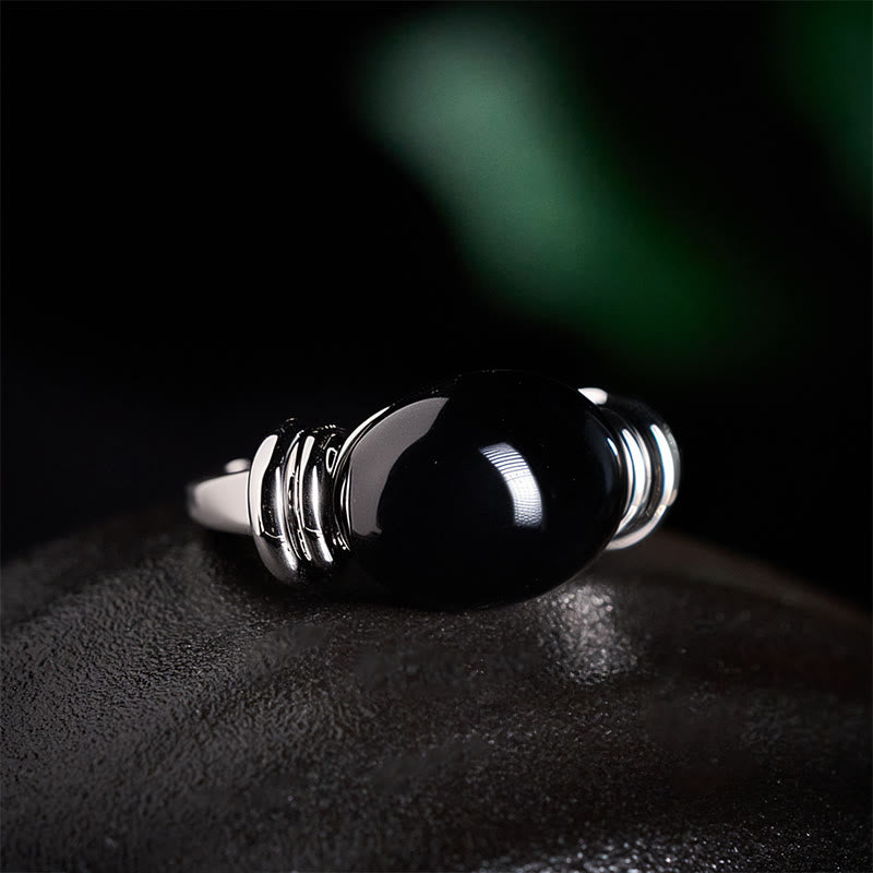 Buddha Stones Oval Pattern Hematite Support Adjustable Ring - image 2