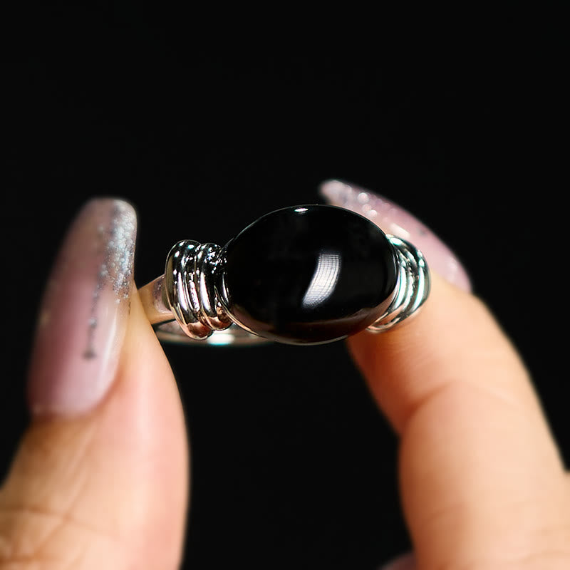 Buddha Stones Oval Pattern Hematite Support Adjustable Ring - image 3