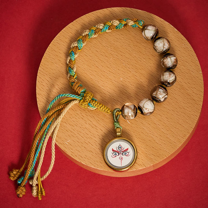 Buddha Stones Tibetan Liuli Glass Bead Five Directions Gods Of Wealth Buddha Eye Blessing String Bracelet - White Jambhala(Wrist Circumference 15-24cm) - image 19