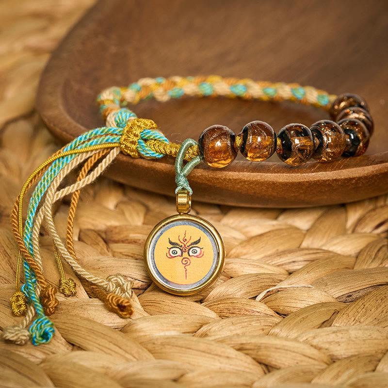 Buddha Stones Tibetan Liuli Glass Bead Five Directions Gods Of Wealth Buddha Eye Blessing String Bracelet - image 14
