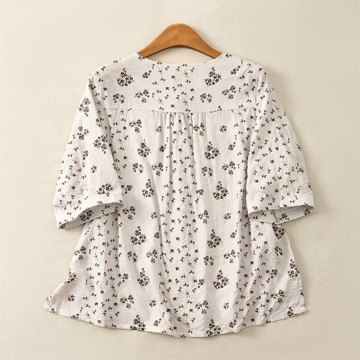 Buddha Stones Casual Floral Print Pattern Three Quarter Sleeve Women's Buttons Shirt - image 16