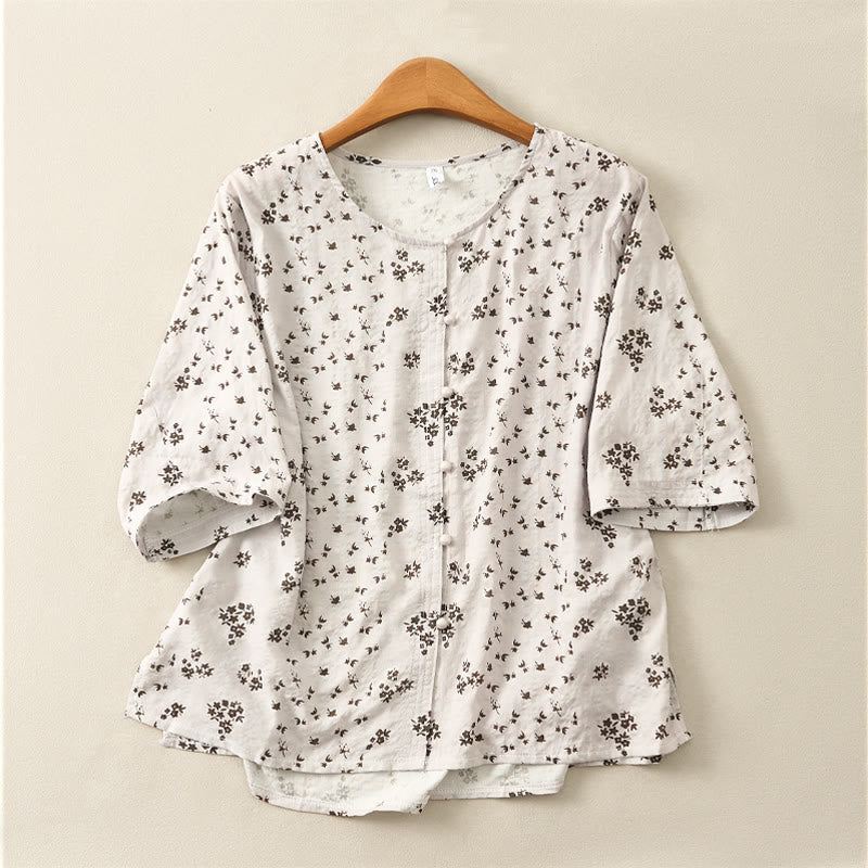 Buddha Stones Casual Floral Print Pattern Three Quarter Sleeve Women's Buttons Shirt - LightGrey - US12，UK/AU16，EU44 (3XL) - image 15