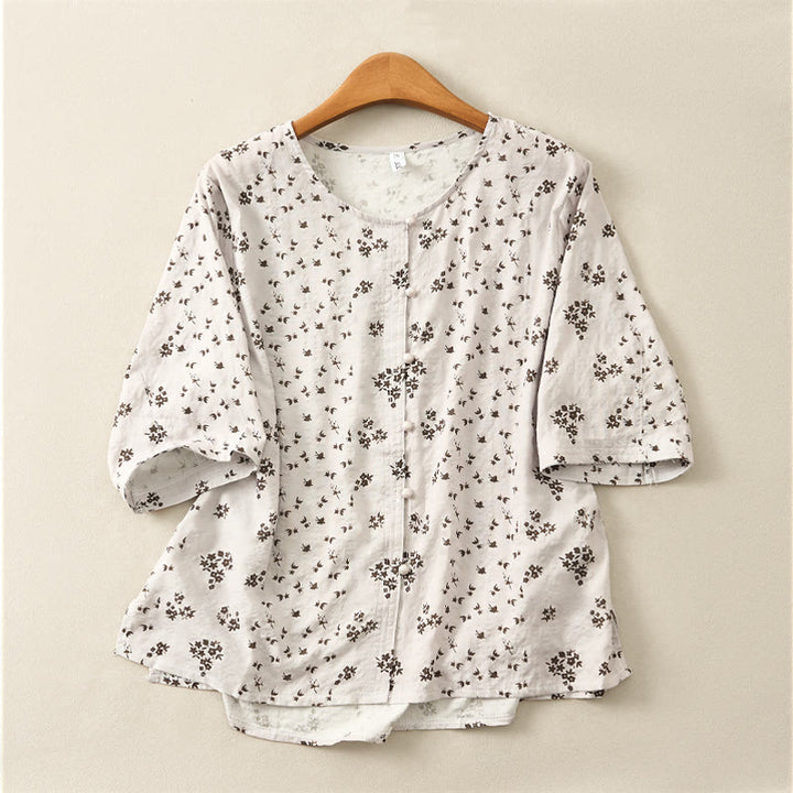 Buddha Stones Casual Floral Print Pattern Three Quarter Sleeve Women's Buttons Shirt - LightGrey - US12，UK/AU16，EU44 (3XL) - image 15