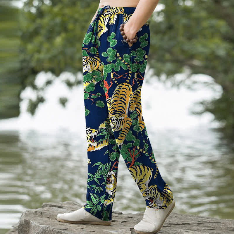 Buddha Stones Cotton Tiger Jungle Pattern Men's Tapered Pants With Pockets - image 5