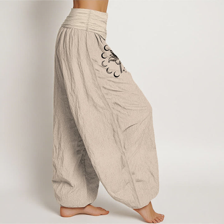 Buddha Stones Pure Cotton Lotus Moon Phase Pattern Women's Elastic Waist Harem Pants - image 12