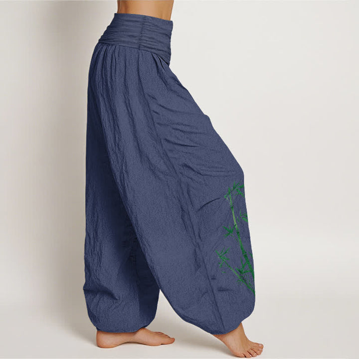 Buddha Stones Pure Cotton Sun Crane Bamboo Pattern Women's Elastic Waist Harem Pants - image 9