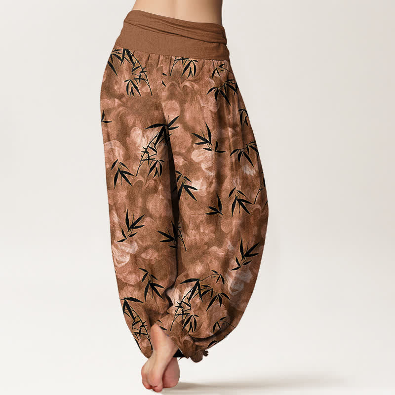 Buddha Stones Pure Cotton Black Bamboo Leaf Pattern Women's Elastic Waist Harem Pants - image 6