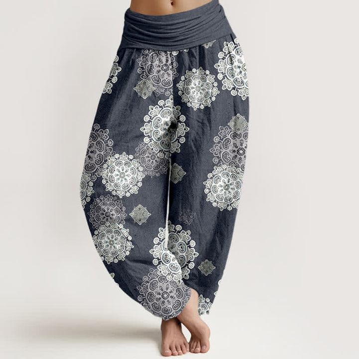 Buddha Stones Pure Cotton Various Mandala Floral Pattern Women's Elastic Waist Harem Pants - SlateGray - US16，UK/AU20，EU48 (3XL) - image 8