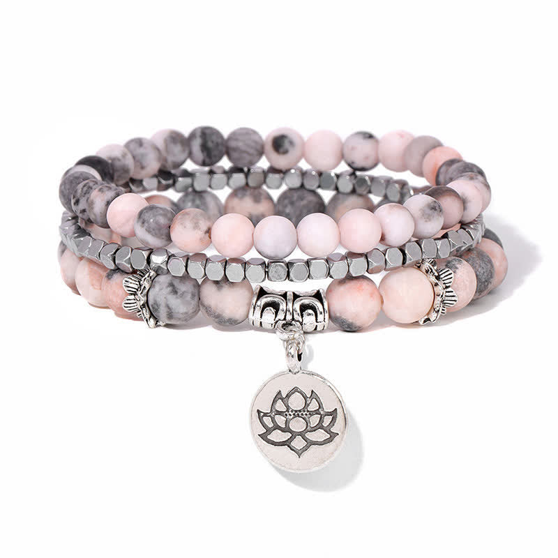 Buddha Stones 3pcs Zebra Jasper Lotus Enlightenment Beaded Bracelet - image 1