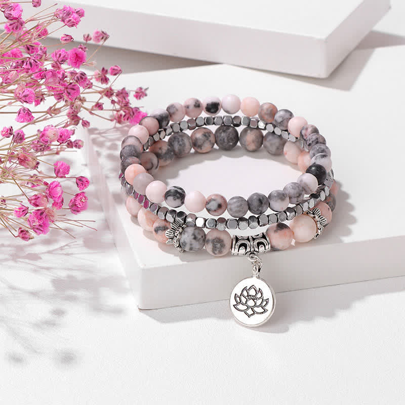 Buddha Stones 3pcs Zebra Jasper Lotus Enlightenment Beaded Bracelet - Zebra Jasper(Balance ♥ Grounding) - image 0