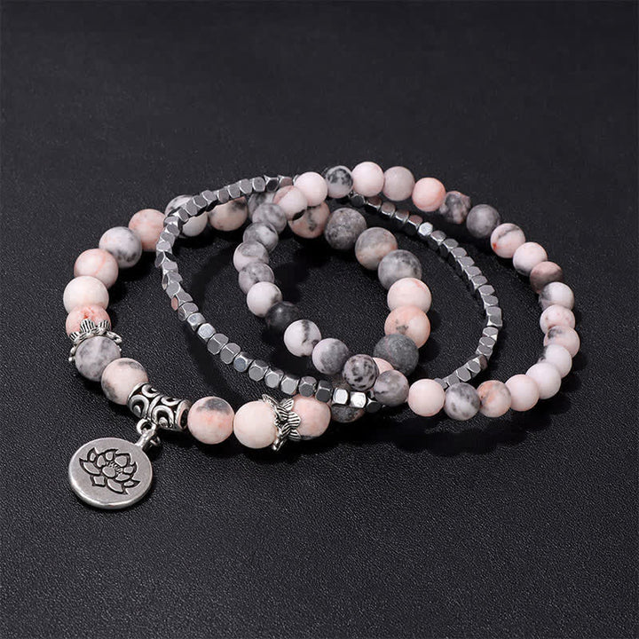 Buddha Stones 3pcs Zebra Jasper Lotus Enlightenment Beaded Bracelet - image 2