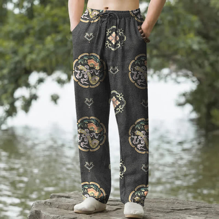 Buddha Stones Cotton Vintage Floral Medallion Pattern Men's Tapered Pants With Pockets - DimGray - US/UK/AU50，EU60 (5XL) - image 0
