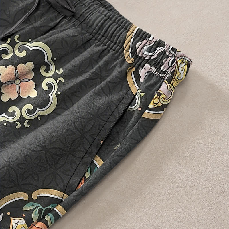 Buddha Stones Cotton Vintage Floral Medallion Pattern Men's Tapered Pants With Pockets - image 2