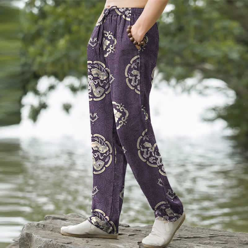 Buddha Stones Cotton Vintage Floral Medallion Pattern Men's Tapered Pants With Pockets - image 7
