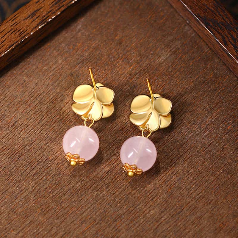 Buddha Stones Rose Quartz Camellia Loving Energy Drop Earrings - image 2
