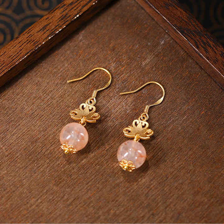 Buddha Stones Citrine Lotus Enlightenment Enamel Drop Earrings - image 2