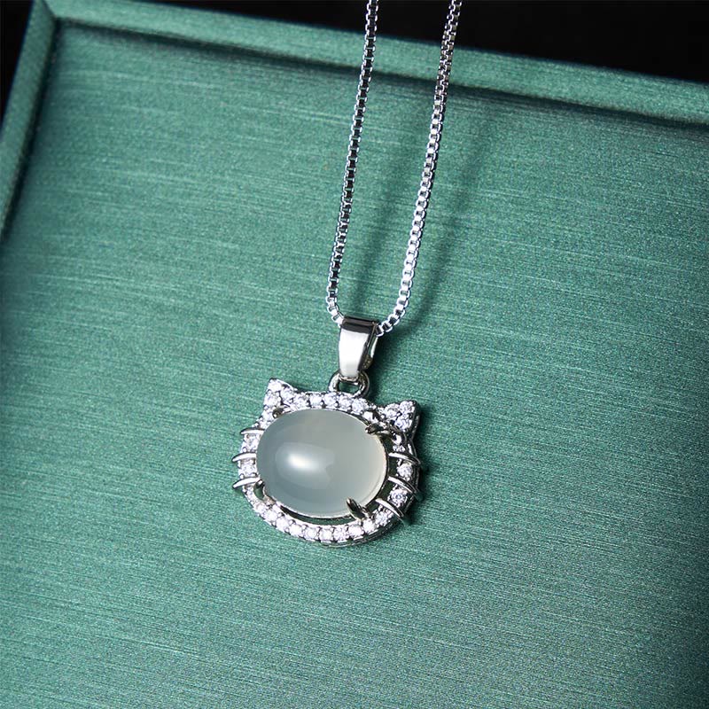 Buddha Stones Natural Chalcedony Cat Head Positive Necklace - image 3