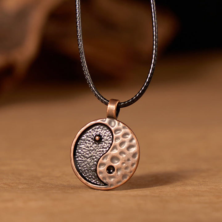 Buddha Stones Vintage Yin Yang Alloy Leather Harmony Necklace Pendant - Yin Yang - image 0