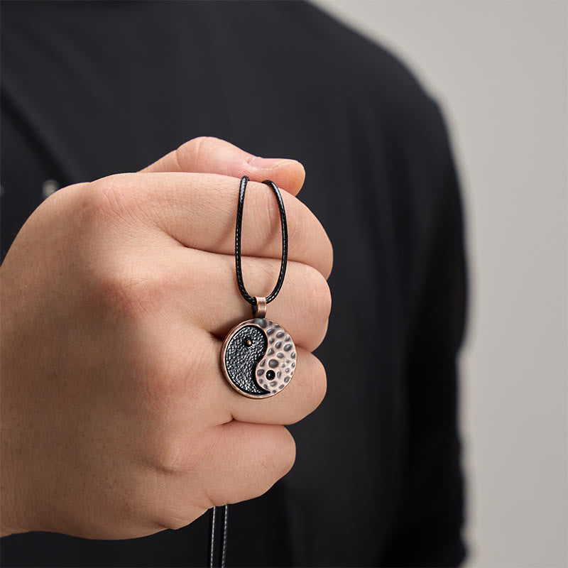 Buddha Stones Vintage Yin Yang Alloy Leather Harmony Necklace Pendant - image 5