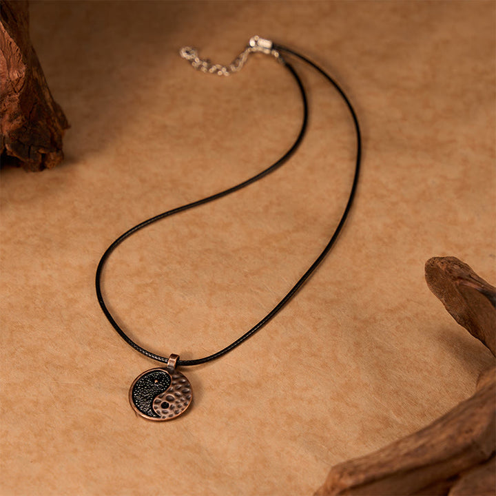 Buddha Stones Vintage Yin Yang Alloy Leather Harmony Necklace Pendant - image 4