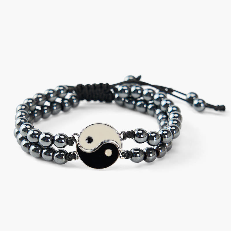 Buddha Stones Yin Yang Hematite Frosted Stone Lava Rock Support Bracelet - image 3