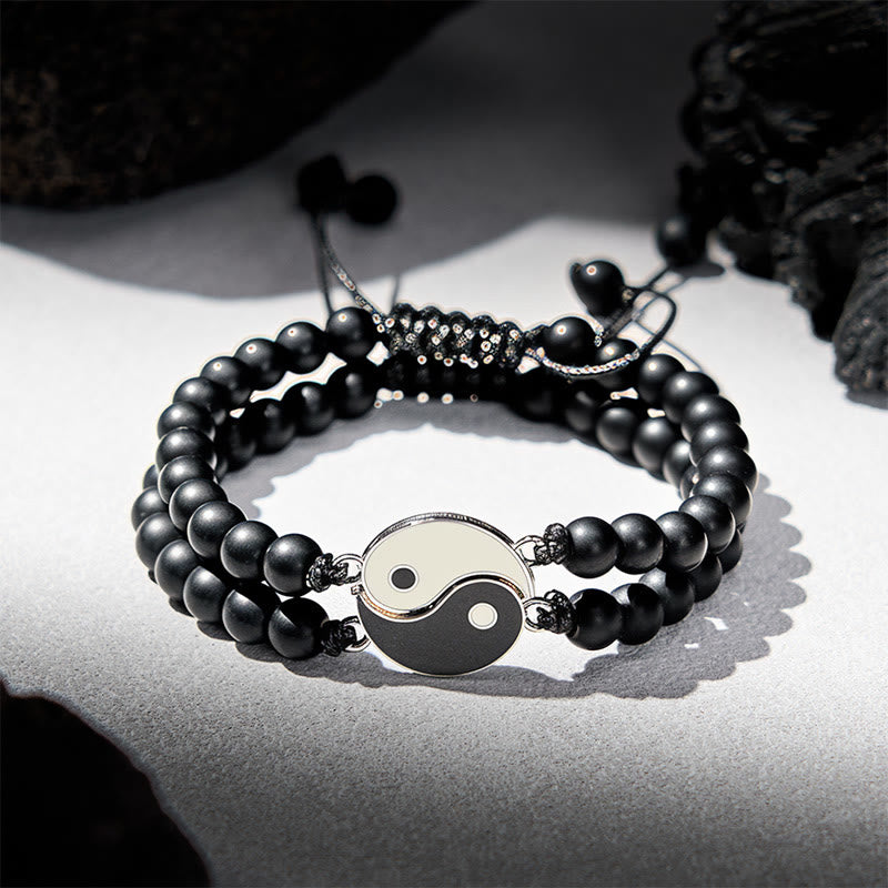 Buddha Stones Yin Yang Hematite Frosted Stone Lava Rock Support Bracelet - Frosted Stone(Wrist Circumference: 17-27cm) - image 7