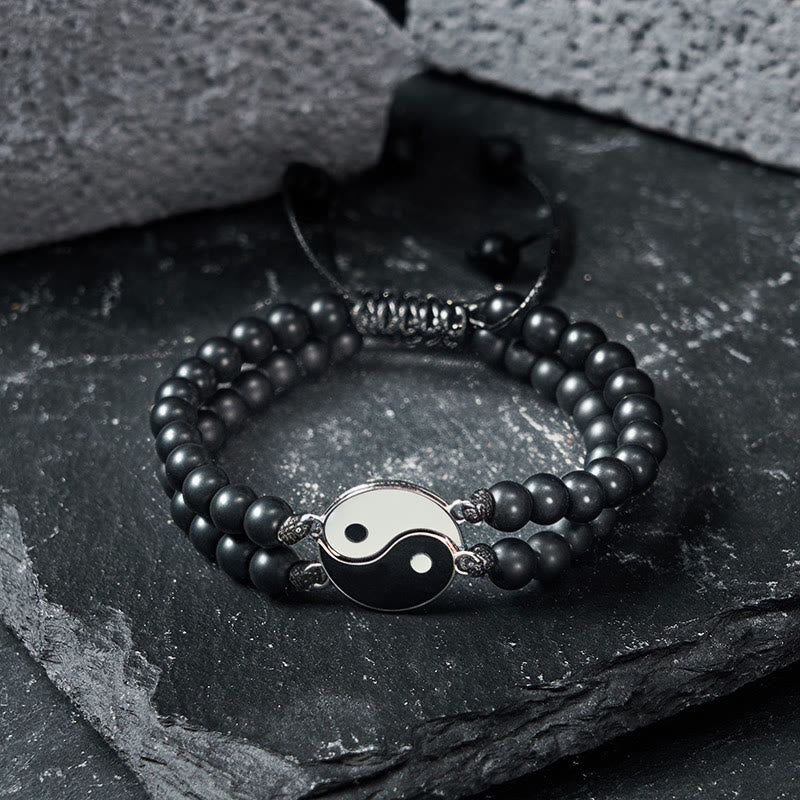 Buddha Stones Yin Yang Hematite Frosted Stone Lava Rock Support Bracelet - image 8