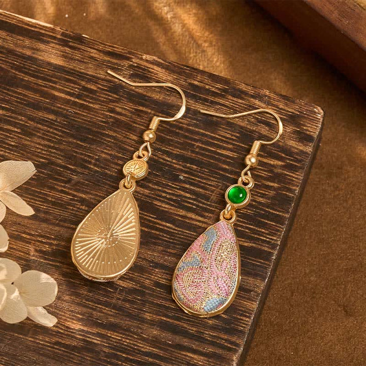 Buddha Stones Handcrafted Silk Art Colorful Patterns Harmony Teardrop Earrings - image 4