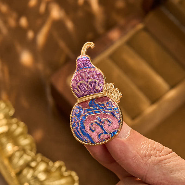 Buddha Stones Song Brocade Handcrafted Gourd-Shaped Floral Harmony New Chinese Brooch - Song Brocade (Prosperity♥Harmony) - image 0