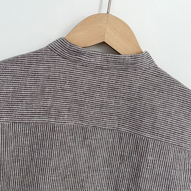 Buddha Stones Summer Half Button Fine Striped Men's Short Sleeve Shirts - image 5