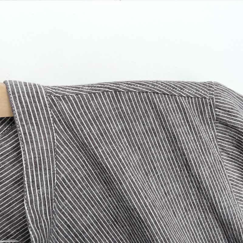 Buddha Stones Summer Half Button Fine Striped Men's Short Sleeve Shirts - image 3