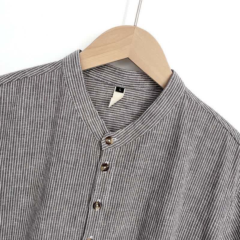Buddha Stones Summer Half Button Fine Striped Men's Short Sleeve Shirts - image 2