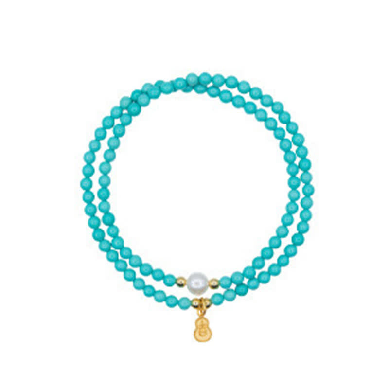 Buddha Stones Turquoise Pearl Gourd Pendant Double Wrap Protection Handmade Bracelet - image 12