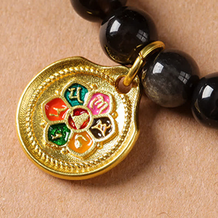 Buddha Stones Silver Sheen Obsidian Garuda Protection Hand-Woven Bead Necklace - image 12