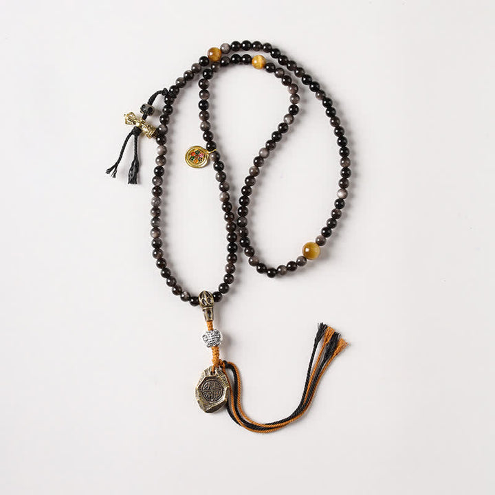 Buddha Stones Silver Sheen Obsidian Garuda Protection Hand-Woven Bead Necklace - Changle Weiyang - Silver Sheen Obsidian(Protection♥Soothing) - image 2