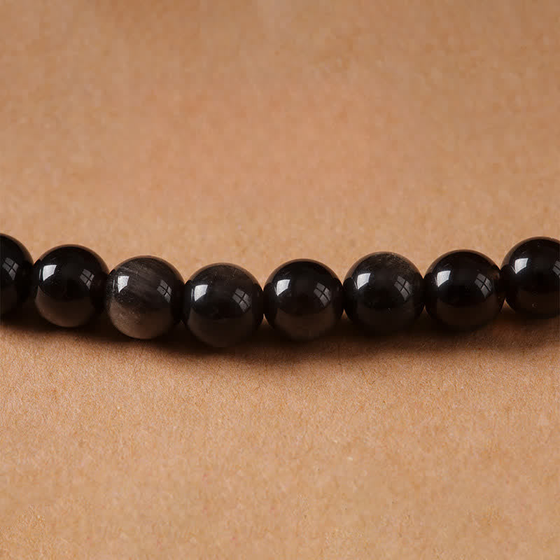 Buddha Stones Silver Sheen Obsidian Garuda Protection Hand-Woven Bead Necklace - image 14