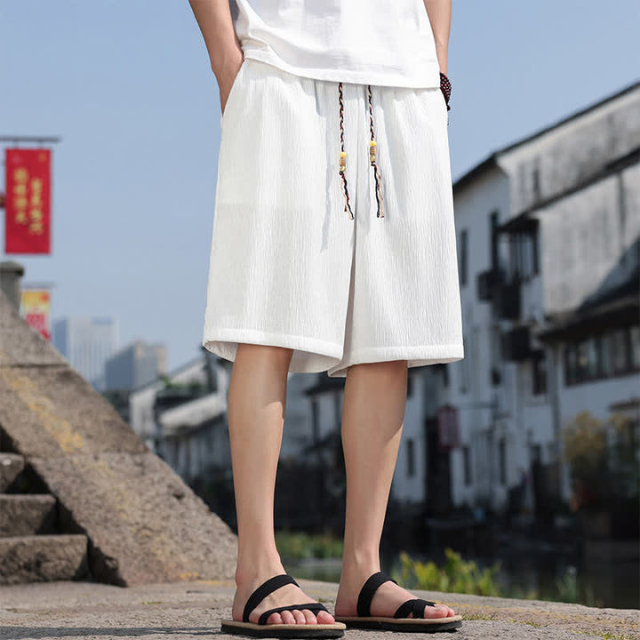 Buddha Stones Summer Casual Drawstring Solid Bermuda Shorts Men's With Pockets - image 4