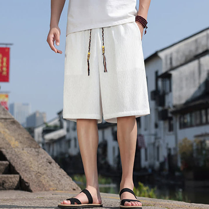 Buddha Stones Summer Casual Drawstring Solid Bermuda Shorts Men's With Pockets - image 6