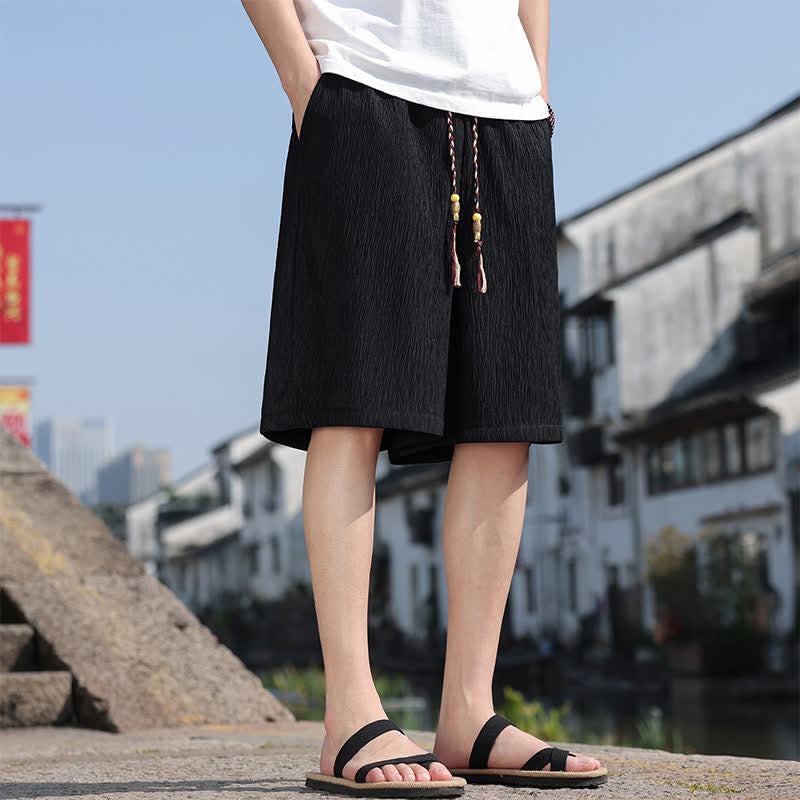 Buddha Stones Summer Casual Drawstring Solid Bermuda Shorts Men's With Pockets - image 11