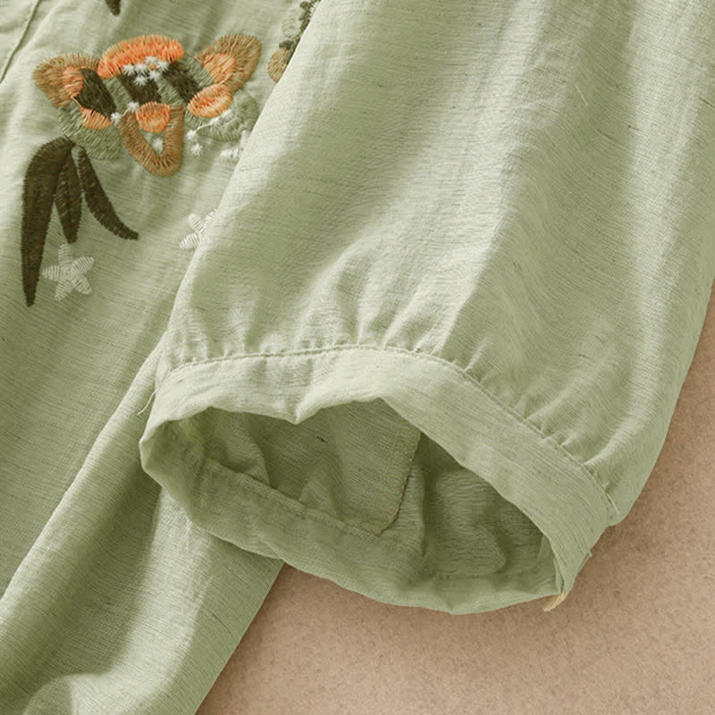 Buddha Stones Summer Boho Embroidery Floral Women's Short Sleeve Shirt - image 3