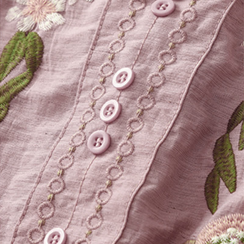 Buddha Stones Summer Boho Embroidery Floral Women's Short Sleeve Shirt - image 11