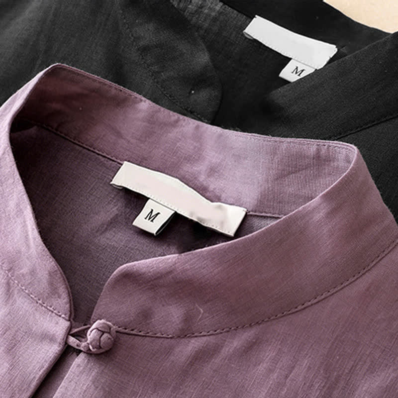 Buddha Stones Summer Solid Mandarin Collar Women's Three-Quarter Sleeve Shirts - image 18