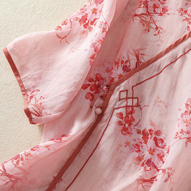 Buddha Stones Summer Frog Button Floral Crew Neck Women's Elbow-Length Sleeve Shirts - image 11