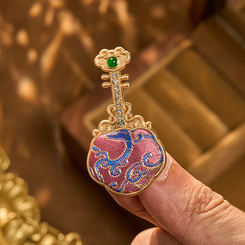 Buddha Stones Song Brocade Handmade Purple Pipa-shaped Energy Brooch - image 6