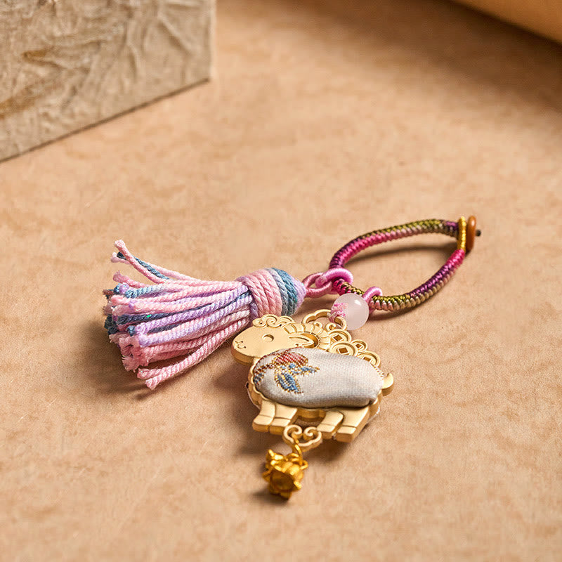 Buddha Stones Song Brocade Handmade Chinese Zodiac Luck Tassel Keychain - image 8