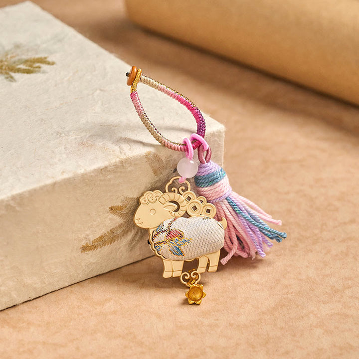 Buddha Stones Song Brocade Handmade Chinese Zodiac Luck Tassel Keychain - image 2