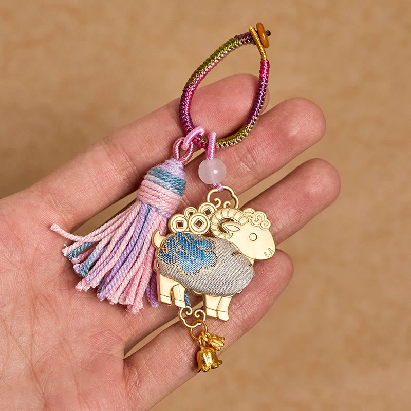 Buddha Stones Song Brocade Handmade Chinese Zodiac Luck Tassel Keychain - image 10